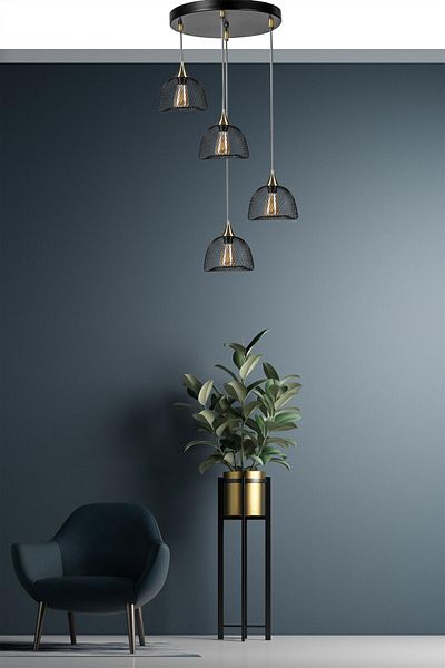 Lumexx NASA Set of 4 Black Tray Pendant Lamp