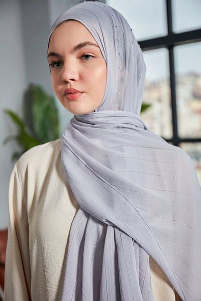 Scarf Ασημί γκρι Arya Chiffon Pompom ριγέ σάλι