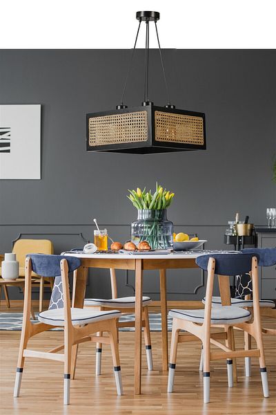 Lumexx Set of 4 Black Ratlan Countryside Square Chandelier