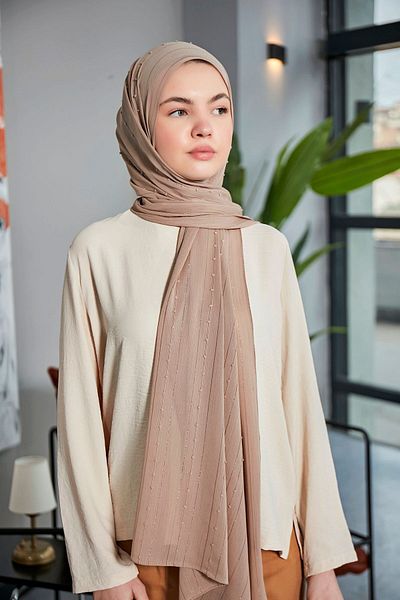 Scarf Σάλι Arya Milk Coffee Chiffon Pompom Stripe