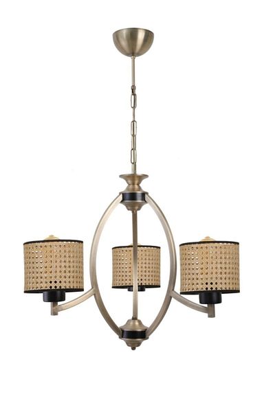 Lumexx Paul Set of 3 Antique Chandeliers with Rattan Lampshade
