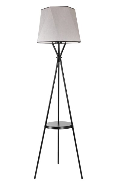 Lumexx Venedik Sehpalı Siyah Lambader Altıgen Açık Hasır Gri Abajurlu