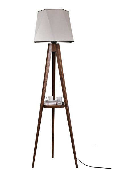 Lumexx Sehbalı Tripod Lambader Ceviz Altıgen Açık Hasır Gri Abajurlu