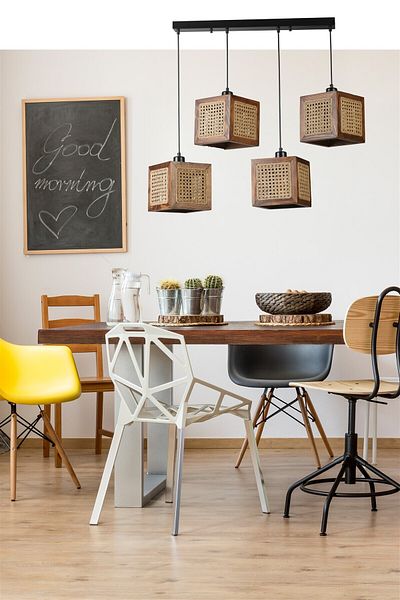 Lumexx KUMSAL 4 Row Walnut Rattan Chandelier Set
