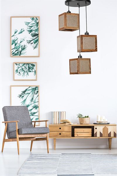Lumexx KUMSAL Set of 3 Chandelier - Tray and Wicker Walnut
