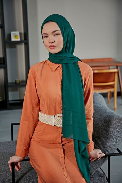 Scarf Şal din șifon Arya cu dungi fancy - verde smarald -