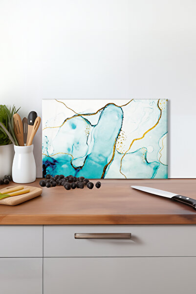 Vosevu لوح تقطيع زجاجي من الذهب الأبيض والأزرق - ساق سيليكون، مقاوم للحرارة والكسر