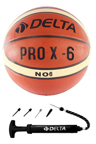 Delta Pro X Deluxe Pump - Size 6 Rubber Basketball Ball and Pump, Brown