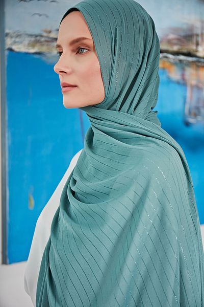 Scarf Şal din şifon cu sclipici transparent de culoare petrol