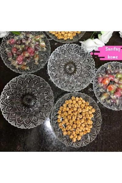 SARITAŞ Glass Plate Breakfast Dessert Cookie Plate Crystal Model 12 Piece Pack
