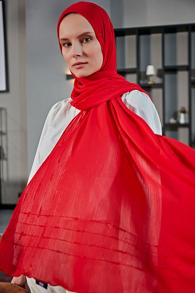 Scarf Striped Arya Chiffon Shawl - Red -