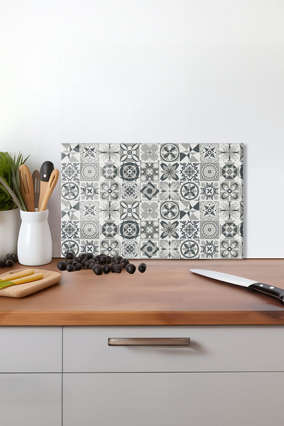 Vosevu Gray Ceramic Pattern Glass Cutting Board, Silicone Leg Heat Resistant ...