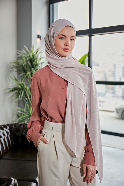 Scarf Φανταχτερό ριγέ σάλι Arya Chiffon - Light Powder -