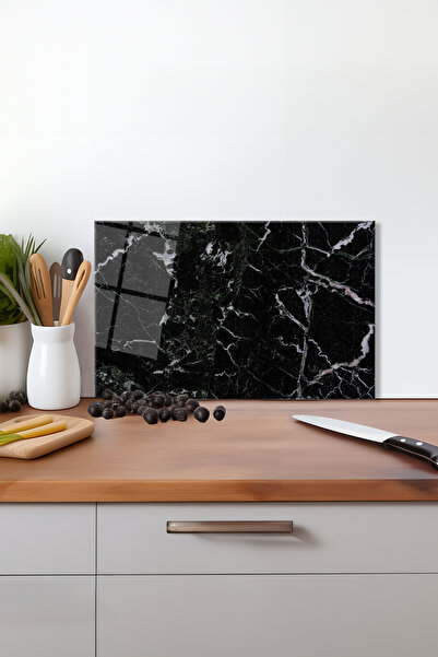 Vosevu Black Marble Patterned Glass Cutting Board, Silicone Leg, Heat Resista...
