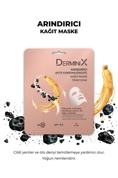 Derminix Purifying Face Sheet Mask Containing Activated Carbon and Ginger