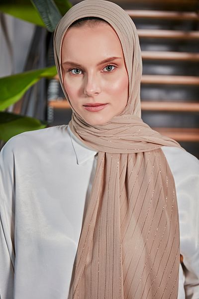 Scarf Σάλι σιφόν Latte πολύχρωμο διάφανο ασημί τσακισμένο