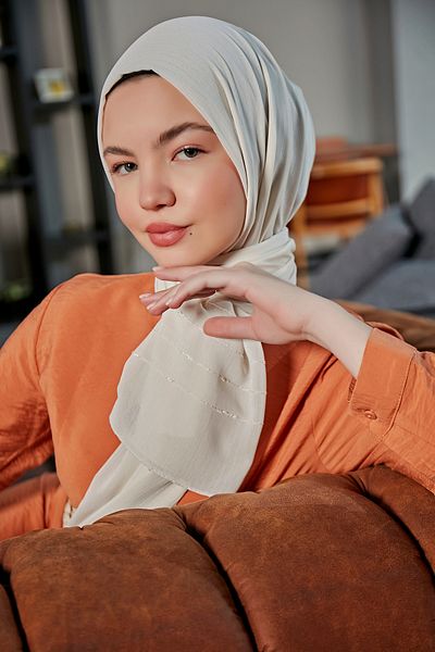 Scarf Fancy Striped Arya Chiffon Shawl - Stone -