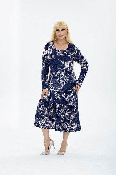 mezura tekstil Rochie confortabilă din viscoză de mărime mare - Guler pătrat până la genunchi, mânecă lungă