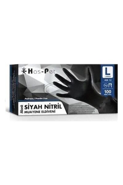 Has-Pet Siyah Nitril Eldiven 100'lü Paket Siyah Eldiven *** 1 PAKET ***