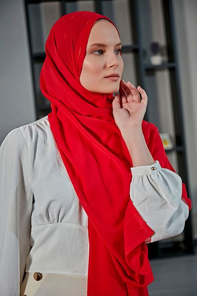 Scarf Striped Arya Chiffon Shawl - Red -