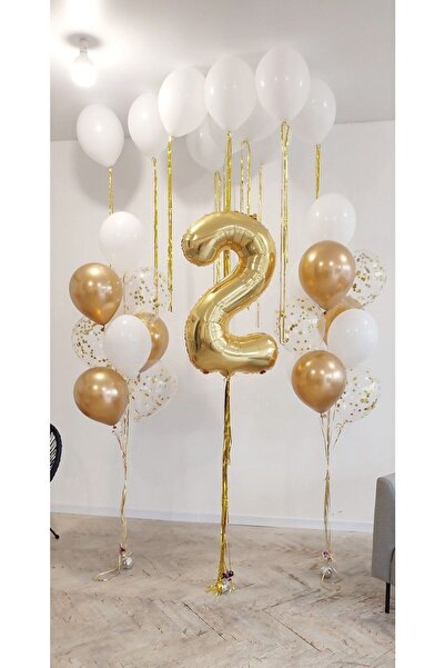 MFM Set de baloane din folie de aur pentru petrecere de 2 ani