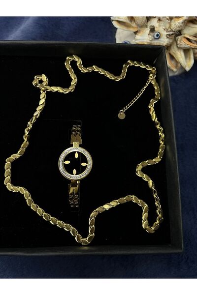 vega store Vega Gold Renk Arpa Model Çelik Kolye Ve Çeyrek Bileklik Takılabil...