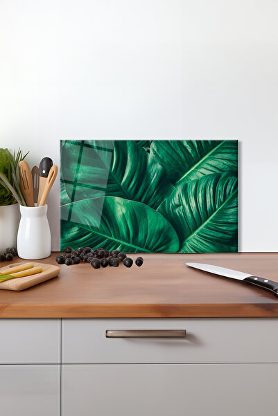 Vosevu لوح تقطيع زجاجي ذو أوراق كبيرة باللون الأخضر مع حامل سيليكون مقاوم للحرارة ومقاوم للكسر