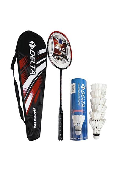Delta Fiberglass One Piece Badminton Racket + Bag + 6 Pieces Goose Feather Deluxe Badminton Ball Set