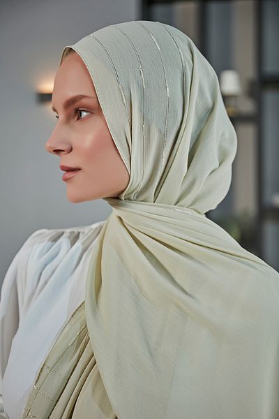 Scarf Şal din șifon Arya cu dungi fancy - Verde apă -