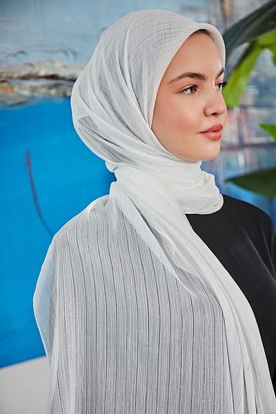 Scarf Διάφανο Glitter Crinkle Chiffon Shawl - Κρεμ Χρώμα -