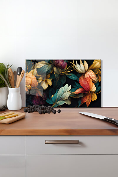 Vosevu Vintage Colored Leafy Glass Cutting Board - Silicone Leg, Heat Resistant