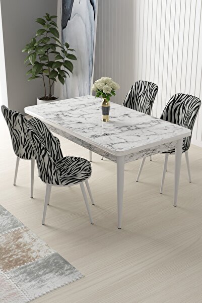 Canisa Concept Nil Serisi 70x110 Sabit Mutfak Masası Takımı Beyaz Mermer Dese...