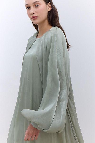 Manuka Grünes Kleid mit breiten Ärmeln und Details