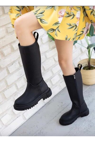 madamemuko أحذية جلدية سوداء للمرأة