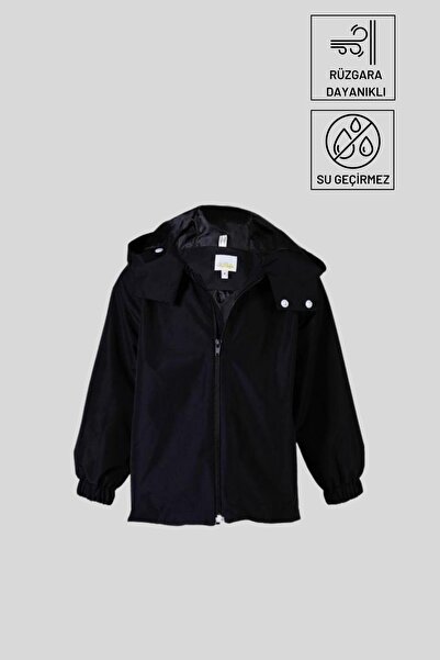 Belkızın Atölyesi معطف واق من المطر للأطفال مقاوم للماء بغطاء رأس أسود