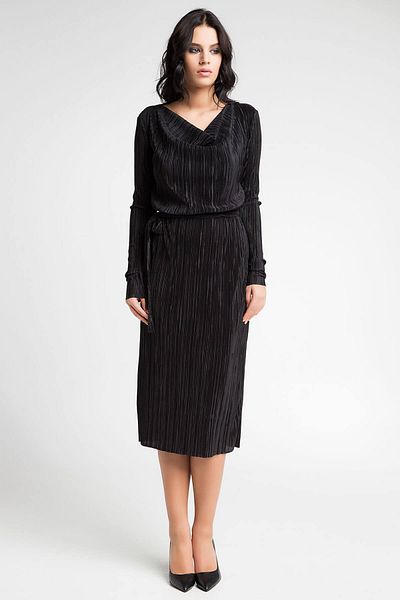 Laranor Women's Black Degaje Collar Pleat Dress 16L5031