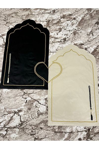Evince Black-cream Printed Simple Heart Double Prayer, 2 Pieces of Fiber and Lined, 2 Pieces of Rosary Gift
