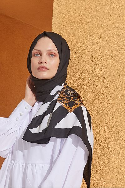 Cardion Black Baroque Patterned Medina Women's Shawl - 190x75 Cm