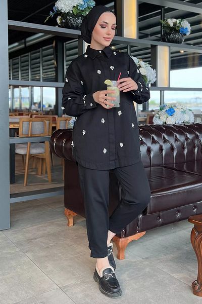 jldkids Gabardine Double Hijab Suit - Μαύρη Πέτρα Λεπτομερής