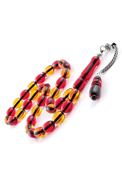 TESBİHCİBABA Tarafını Seç Sarı Kırmızı Sıkma Kehribarı Tesbih