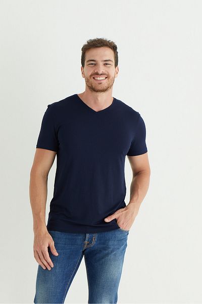 Svm Ανδρικό T-Shirt Micro Modal Navy Blue με λαιμόκοψη - 9120