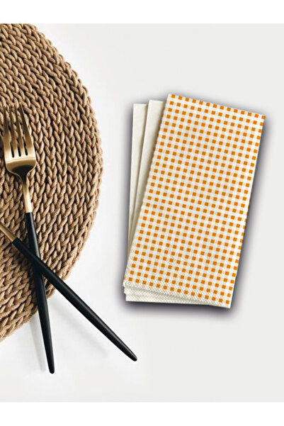 Ake Kağıt Turuncu Pötikare Ekose Desenli Kağıt Peçete 33x33 Cm 2 Katlı 100 Adet