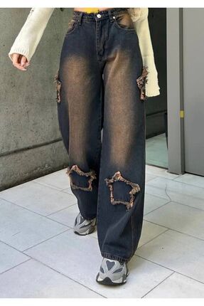 B LBEC JEANS Y2k Siyah Y ld z Detail Bol Paca Relax Unisex Tech Pantolon Y2k Mavi Y2k Stars Patch Detay Jeans Fiyat Yorumlar Trendyol