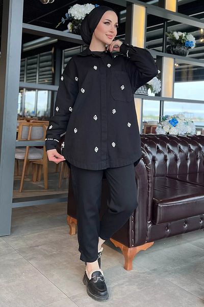 jldkids Gabardine Double Hijab Suit - Μαύρη Πέτρα Λεπτομερής
