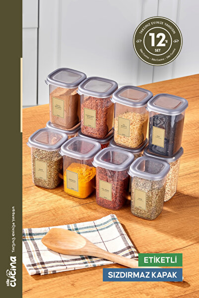 Stile Cucina 450 ml Spice Jar Set - 12 Pieces with Label and Leak Proof Lid