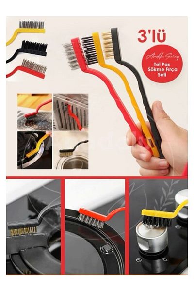 hy ticaret 3 Pieces Cooker Oven Barbecue Grill Airfryer Cleaning Wire Rust Removal Brush 3 Pieces Oil Cleaning Brush