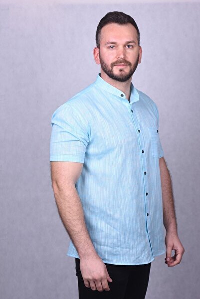 Lider Efes Richter Collar Short Sleeve Men's Shirt Gray Light Blue