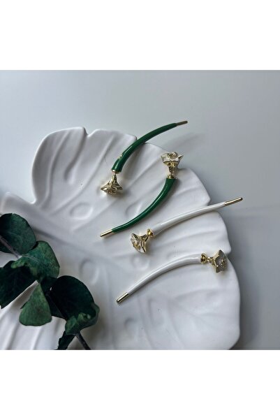 Gümüş sandık White and Green Colored Long Flower Design Earrings - Special Design