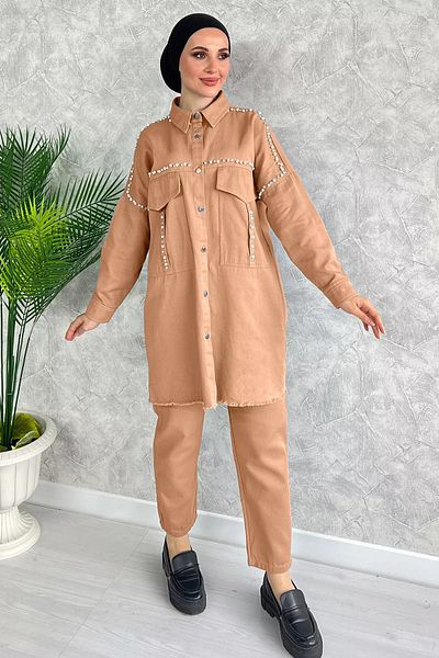 jldkids Gabardine Double Hijab Suit - Camel Stone Λεπτομερής