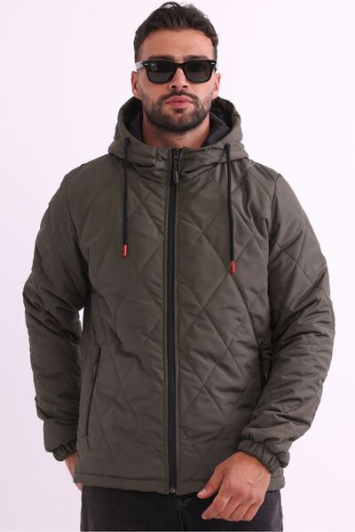 river green Ανδρικό παλτό με κουκούλα με αντιανεμική επένδυση χακί